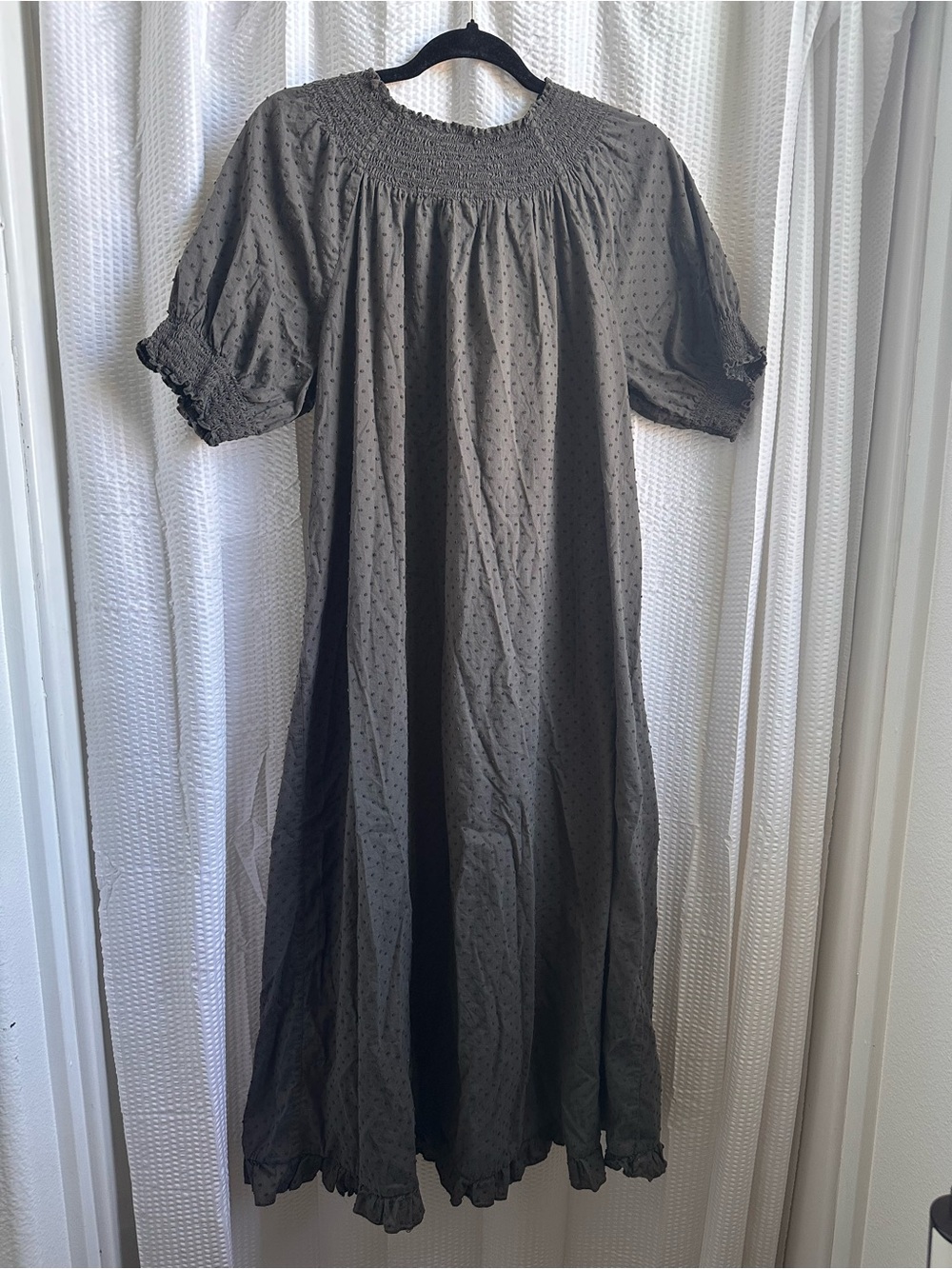 Quince Olive Green Midi Dress with Smocked Neckline - Picture 3 of 5
